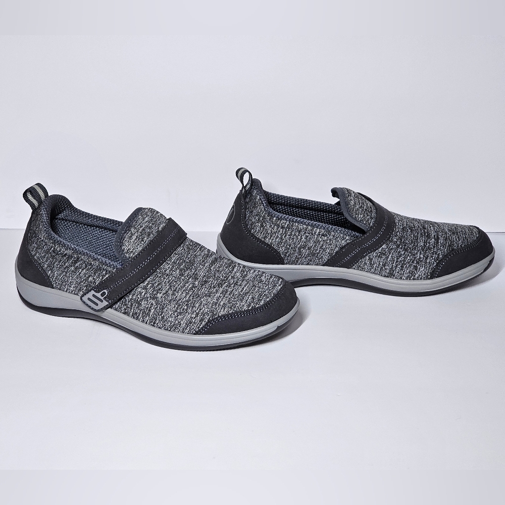 Gray and Black Slip-On Sneakers By Orthofeet